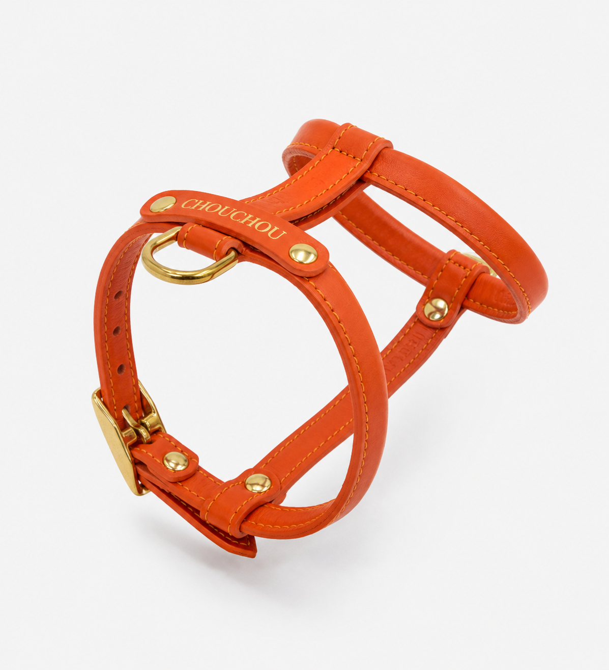 Lightweight Leather Dog Harness – Air Collection Orange