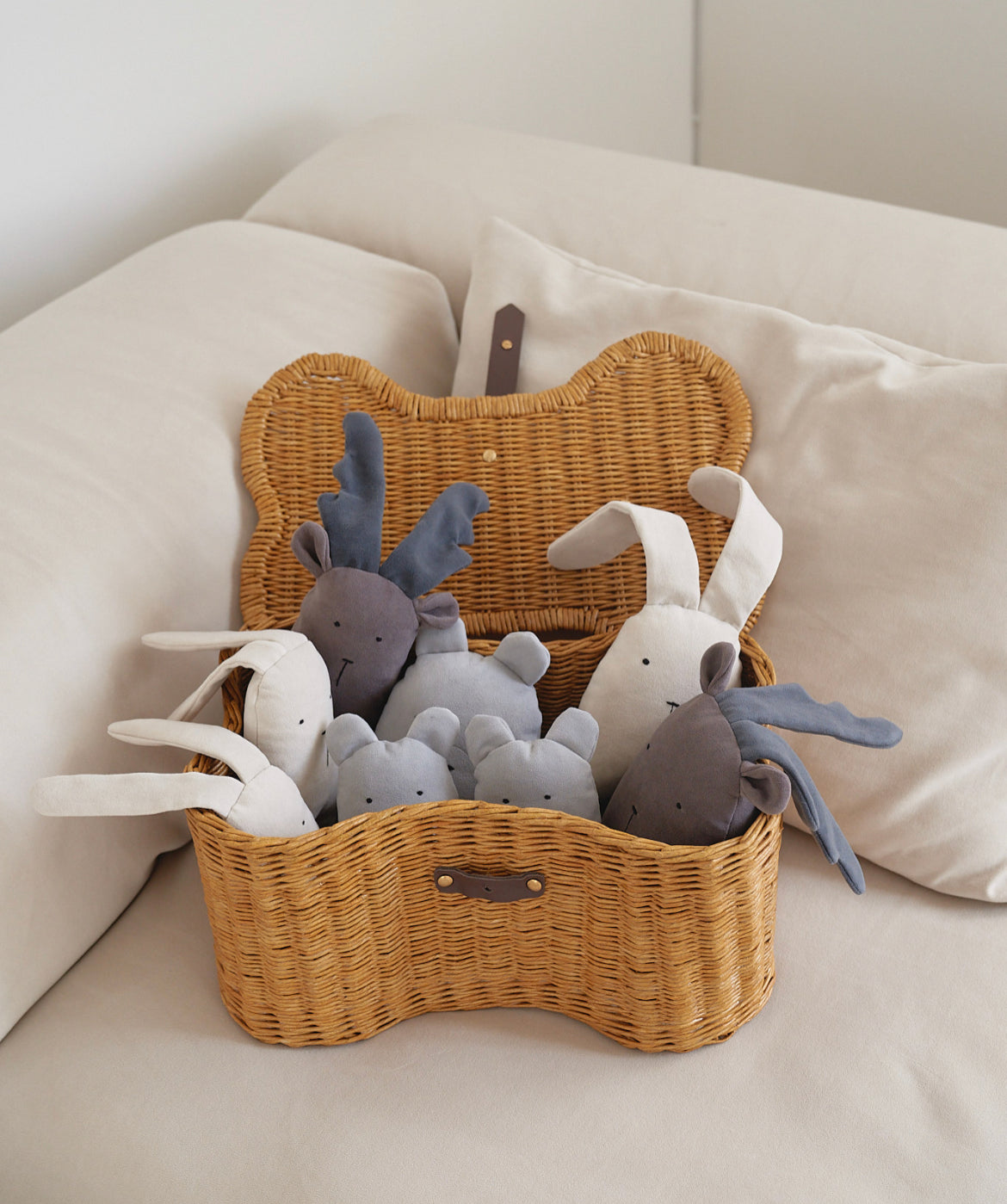 Wicker Toy Basket with Leather Inserts
