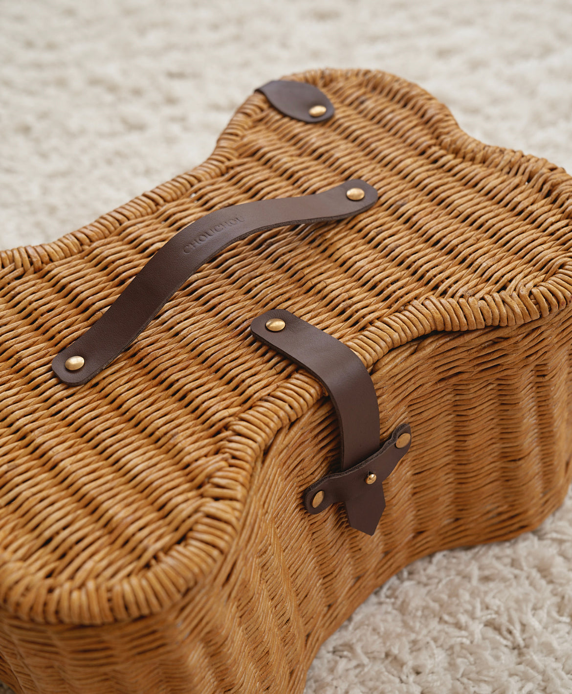 Wicker Toy Basket with Leather Inserts