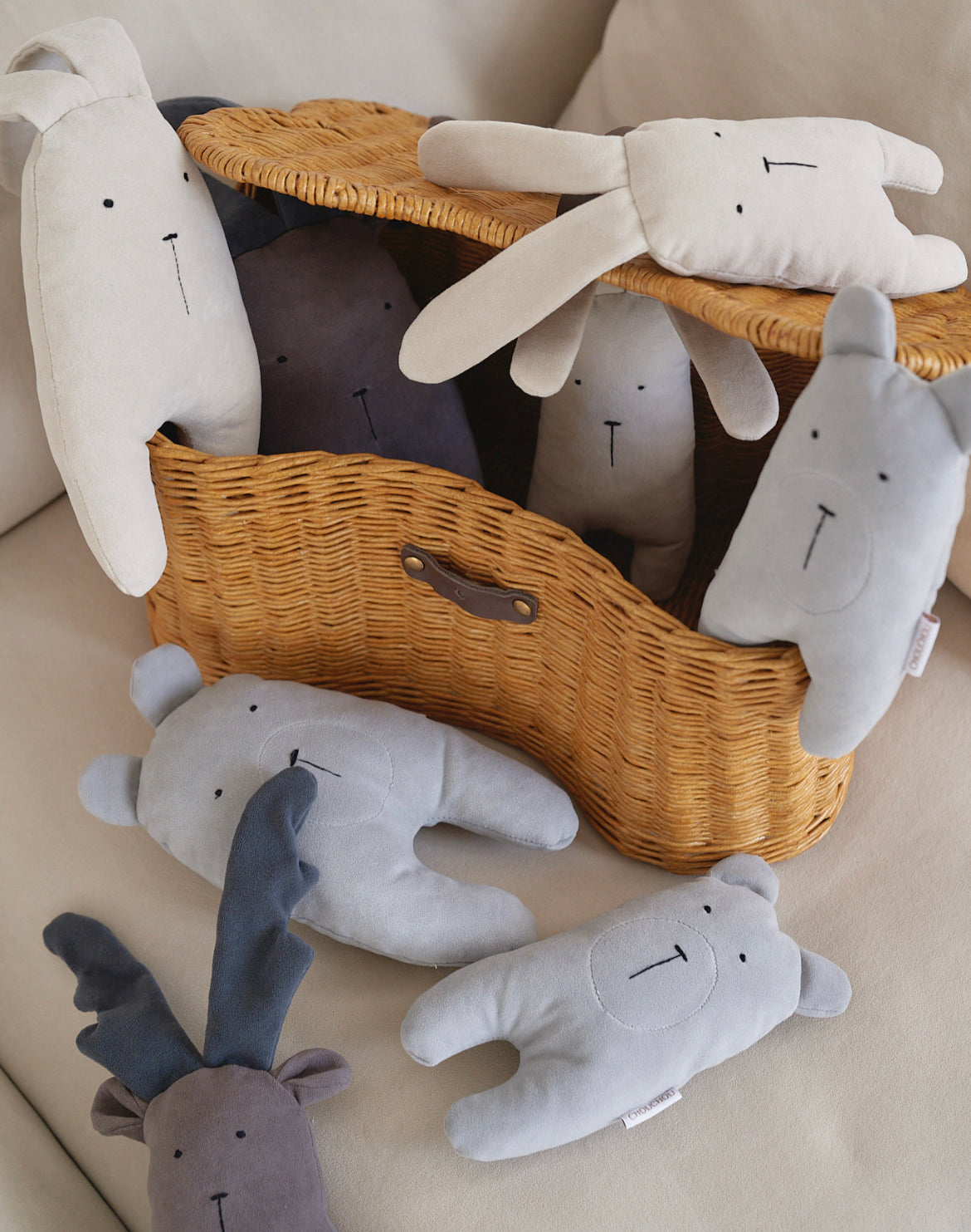 Wicker Toy Basket with Leather Inserts