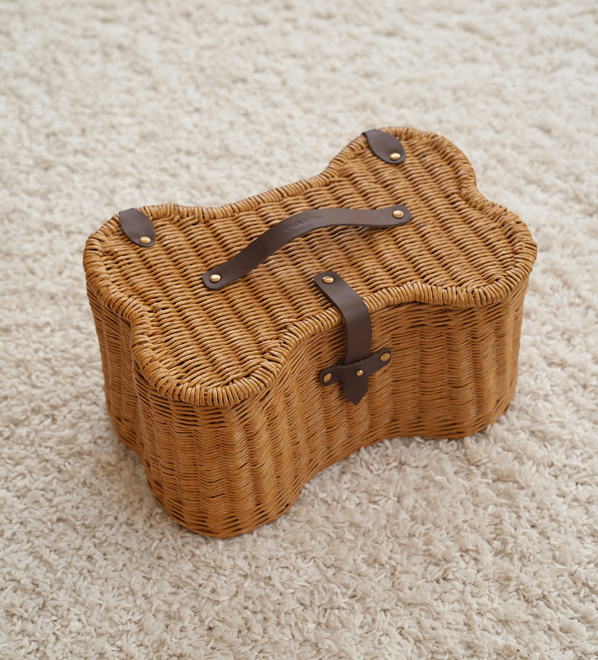 Wicker Toy Basket with Leather Inserts